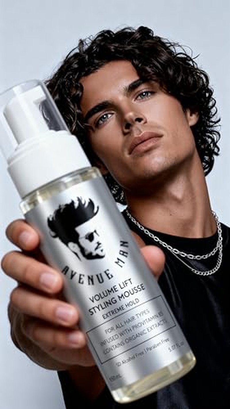 Avenue Man Volume Lift Styling Mousse - Extreme Hold Hair Foam with Argan Oil & Silk Protein - 5.07 oz