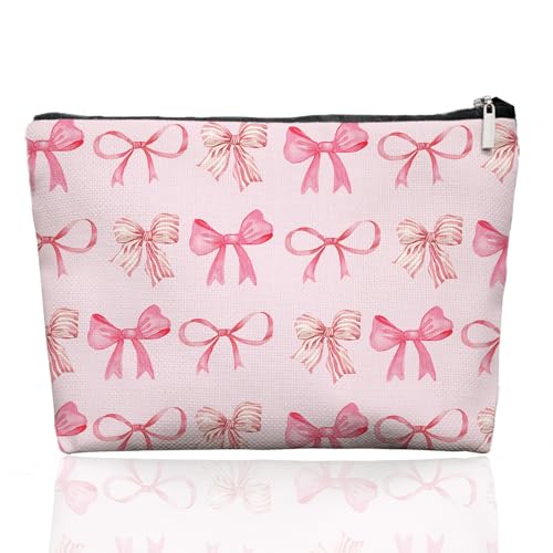 Bow Makeup Bag Make up Bag,Bow Pouch Cosmetic Bags for Women,Preppy Bow Gifts for Women Teen Girls