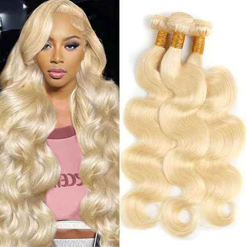 613 Bundles Human Hair Body Wave 18 18 18 inch Blonde Human Hair Bundles 100% Unprocessed 12A Brazilian Virgin Human Hair 3 Bundles 613 Human Hair Weave Extensions