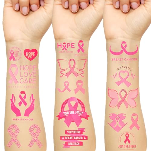 80 Pcs Pink Ribbon Breast Cancer Awareness Temporary Tattoos