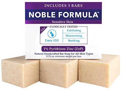 Noble Formula 1% Pyrithione Zinc (ZnP) Original Noble Emu Formula, Alise's Emu Oil Bar Soap, Designed for Sensitive Skin, 3.25 oz each, (3 Bars in 1 Box), Total 9.75 oz