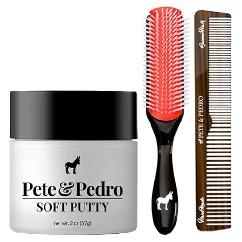 Pete & Pedro Soft Hair Putty 2 oz + Brush & Comb Set