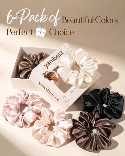 YANIBEST 6 Pcs Satin Hair Scrunchies for Women & Girls - Soft, Gentle Elastic Hair Ties