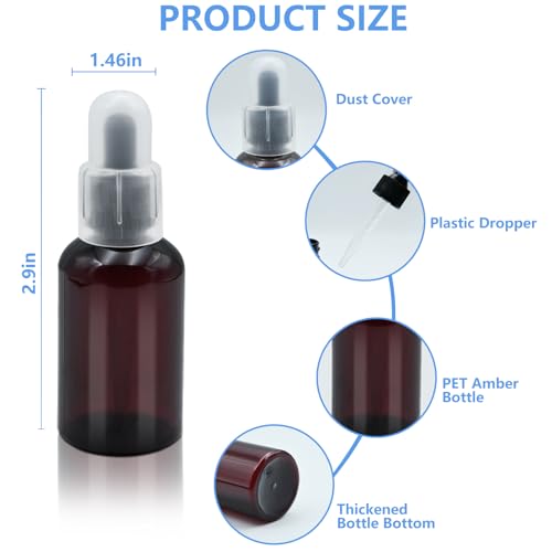4 Pack 2oz Amber Essential Oil Dropper Bottles BPA-Free Refillable Containers