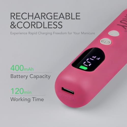 GAOY Cordless Nail Drill with LED Display, Hot Pink