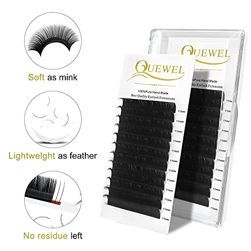 QUEWEL Eyelash Extension Supplies 0.15 D Curl 11mm Classic Individual Lash Extensions|Optinal 0.03/0.05/0.07/0.10/0.15/0.20 C/D Single 8-25mm Mix 8-14mm 15-20mm 20-25mm|(0.15 D 11mm)