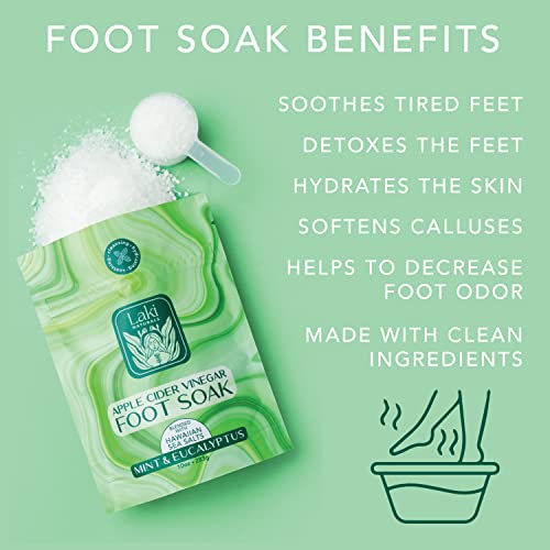 Laki Naturals Apple Cider Vinegar Foot Soak, Foot Detox Soak, Pedicure Soak, Foot Soak Callus Remover, Foot Treatment, Epsom Salt Foot Soak with Hawaiian Sea Salts (10 oz) (Mint & Eucalyptus)