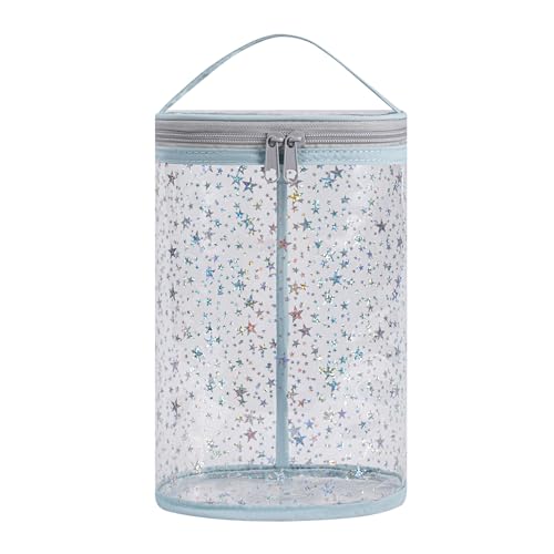 Clear Star Lotion Cylinder Bag for Toiletry,Waterproof PVC Sunscreen Travel Makeup Bag,Top Handle Cosmetic Bag Gift for Beach and Pool(02Light Blue)