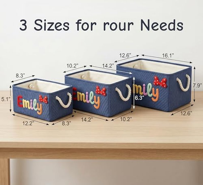 Personalized Fabric Storage Baskets with Custom Name Embroidery