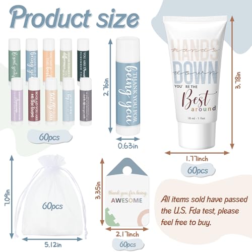 60 Sets Thank You Gifts Bulk for Women Employee Appreciation Gifts Hand Cream and Lip Balm Set Inspirational Hand Lotion for Nurses Office Staff Female Coworker Team Volunteers Guests