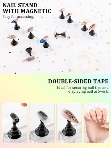 YOOVR Nail Art Tools Set - 15 Brushes, Dotting Tools, Magnetic Stands