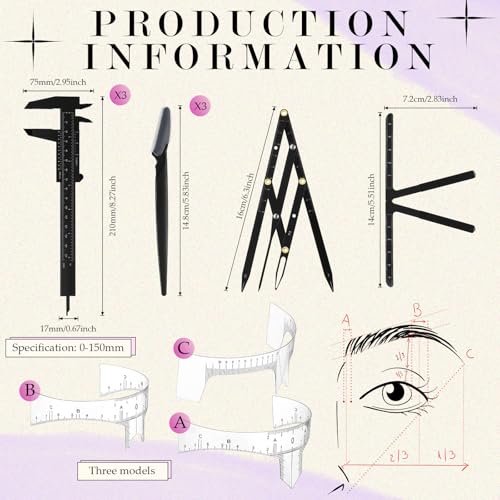 Eyebrow Mapping Kit - 11 Pc Shaping Tool Set with Calipers