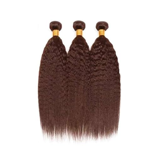 #4 Brown Kinky Straight Hair Bundles - 3 Pack Brazilian Human Hair
