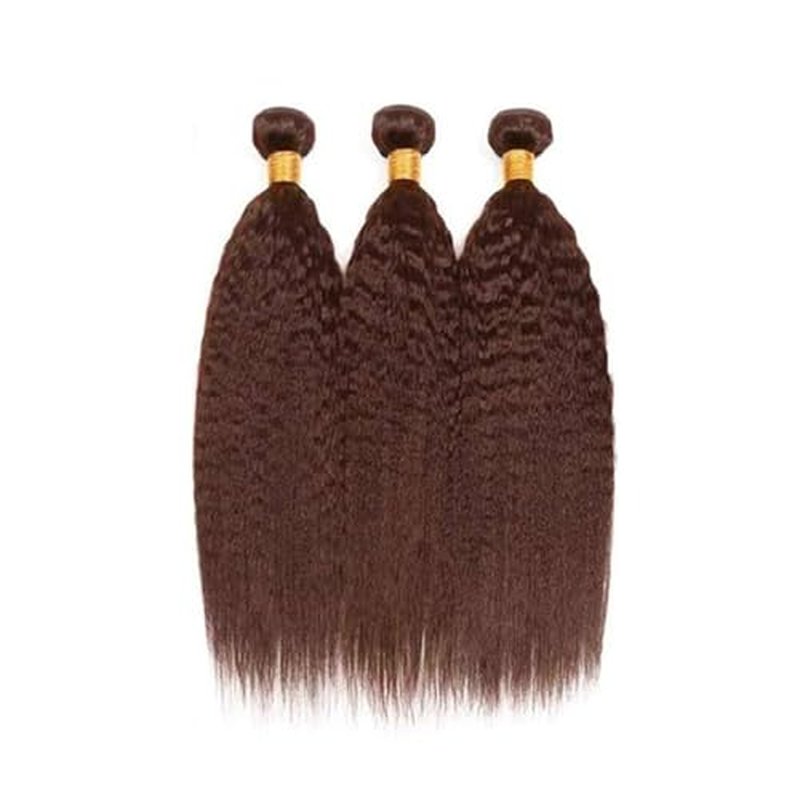 #4 Brown Yaki Straight Human Hair Bundles 3-Pack 150g