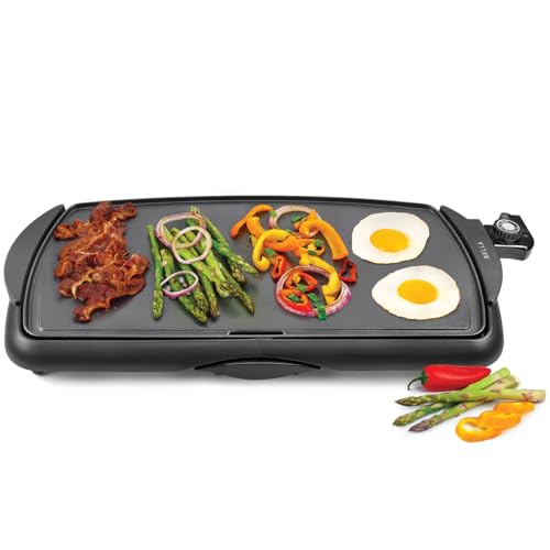 BELLA Electric Griddle & Flat Grill with Nonstick Large Cooking Surface and Removable Probe for Eggs, Tortillas, Pancake and more, 10.5" x 20", Black