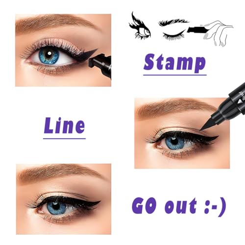 Dual-End Wing Stamp Eyeliner Pen Set, 4 Count Waterproof
