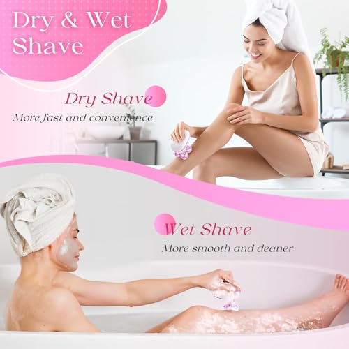 Electric Razors for Women Legs, Rechargeable Rotary Painless Shaver for Legs Bikini Facial Hair Removal, Body Wet/Dry Razor Water Resistant Grooming Kit, Cordless Womens Trimmer for Grooming, Pink