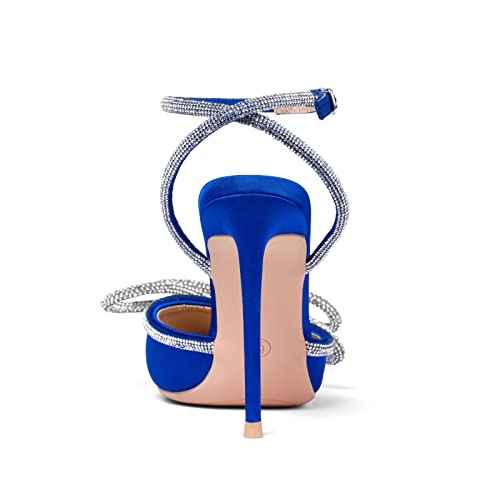 Elisabet Tang Women's High Heel Pumps,Satin Rhinestone Bowknot Lace Up Sandals Pointed Toe Ankle Buckle Straps Pump Stiletto Sandals