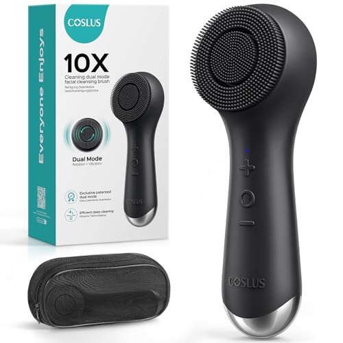 COSLUS FBS03 Face Scrubber Facial Cleansing Brush Black - 2-in-1 Vibration & Rotation Skin Care