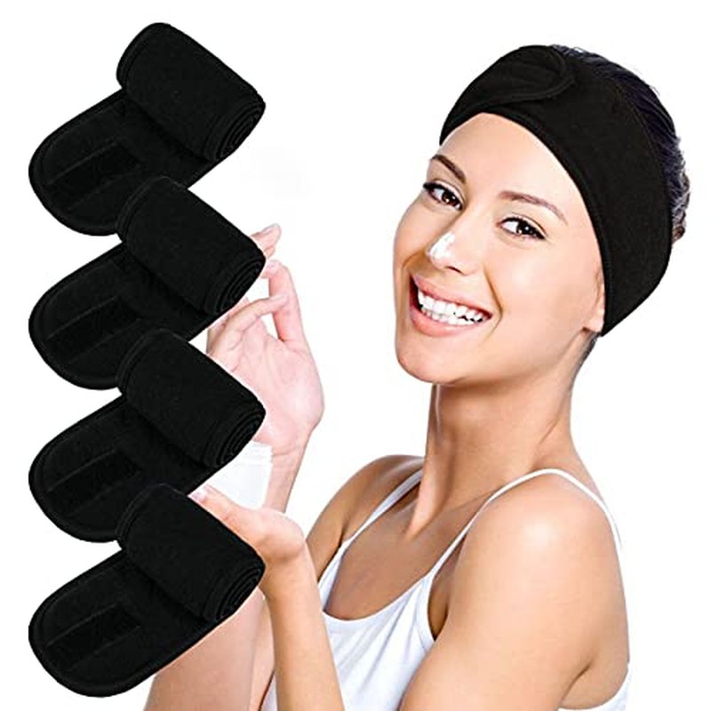 4-Pack Terry Cloth Facial Spa Headbands - Adjustable Makeup Wraps