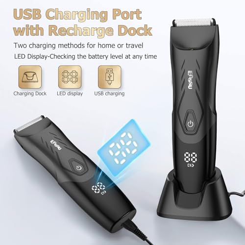Manscape Body Hair Trimmer for Men, Pubic Groin Hair Trimmer for Men with Safe Blade, Cordless Ball Shaver w/Light, Charging Dock, Waterproof Body Groomer, LED Display, 1H Charge,Black