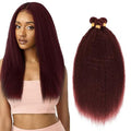 #99J Burgundy Yaki Straight Hair Bundles 24 26 28 Inch