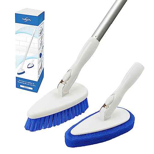 Qaestfy Shower Scrubber Cleaning Brush Combo Bath Tub Tile Cleaner Scrubber Brush with 51'' Adjustable Long Handle Scrub Brush for Bathroom Shower Bathtub Wall Mop Cleaning Scrubbing