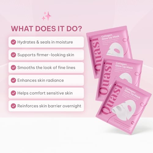 Quasi Bio-Collagen Face Mask Overnight ? Hydrating Korean Sheet Mask ? Niacinamide & Low Molecular Collagen ? Firming & Smoothing Skincare for All Skin Types ? 4 Masks