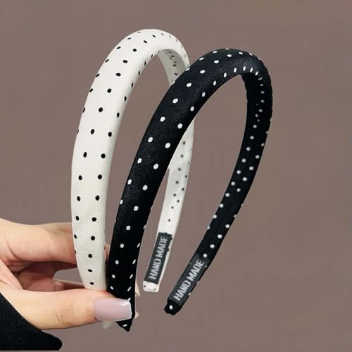Glimbely 3-Pack Polka Dot Headbands for Women - Black White Blue Retro Non Slip Hair Accessories