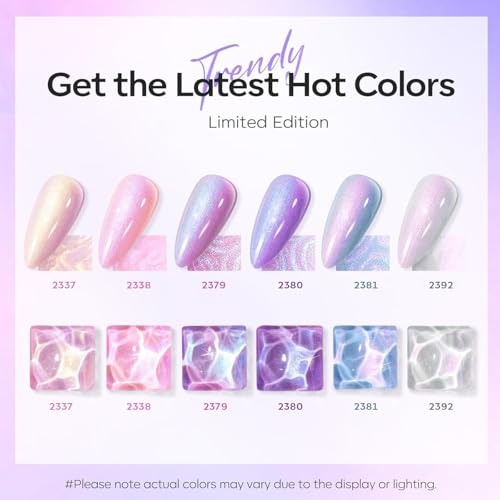 Modelones Gel Nail Polish Glitter Pearl Set - 6 Colors with Iridescent Pearl Effect