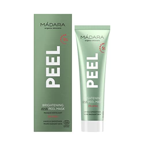 MADARA Organic Skincare | Brightening AHA Peel Mask - 60ml, Exfoliating face mask with AHA fruit acids, Contains vitamin C and lactic acid, Face exfoliator for brightness and glow, Ecocert certified.
