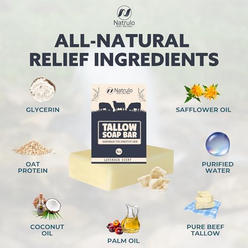 Beef Tallow Soap Bar ? All Natural Grass Fed Tallow Soap Lavender ? Moisturizing Face & Body Wash Great for Eczema, Dry, Itchy, Sensitive Skin ? Handcrafted Bath Soap for Adults, Kids, Made in USA