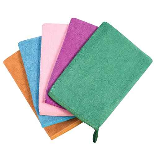 PHOGARY 5 Pack Microfiber Face Cloths, 6"x8" Fast Drying Bath Mitts Washcloth, Super Absorbent Soft Lightweight Towel Body Facial Cloths Small Wash Mitt for Travel Showering Washing Face