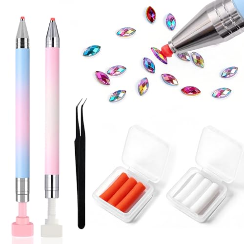 No.1 Rhinestone Picker Tool Set 2 Pcs Refillable Diamond Art Pens, 6 Wax Refills, Tweezers – Nail Art & Diamond Painting