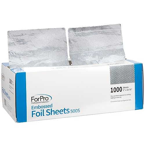 ForPro Professional Collection Embossed Foil Sheets 500S, Aluminum Foil, Pop-Up Foil Dispenser, Hair Foils for Color Application and Highlighting Services, Food Safe, 5" W x 10.75" L, 1000-Count