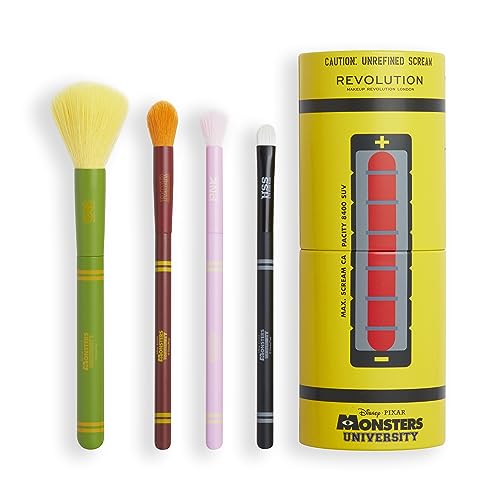 Revolution x Monsters University Scare Can Brush Set & Sulley-inspired Makeup Bag Set of 2, Black,Rose Gold