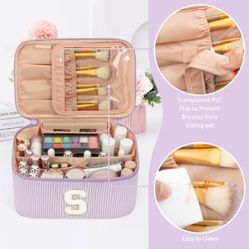 OCHEAL Personalized Makeup Bag for Women, Purple Initial S
