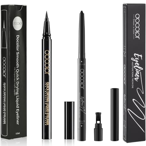 docolor Waterproof Eyeliner Pen Super Slim Precise All Day Eye Liner Gel (Black & Blue, 2PCS)