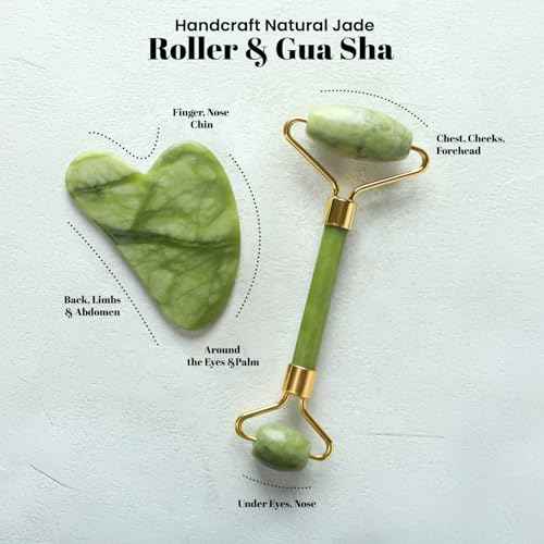 ROSELYNBOUTIQUE Gua Sha Facial Tools & Jade Roller Original Face Massager for Puffiness Wrinkless Skin Care Routine - Self Care Gift for Men Women