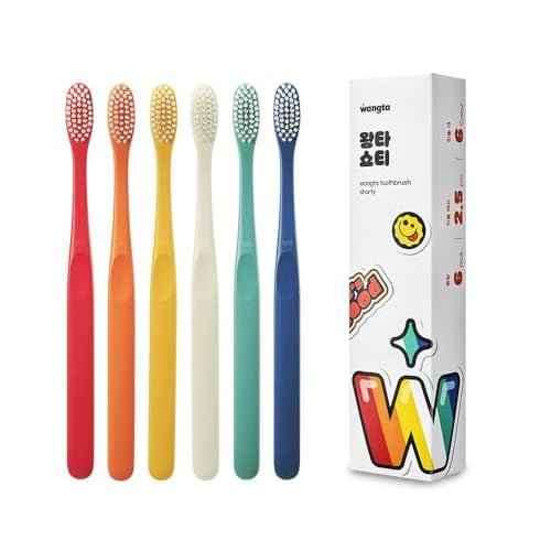 WANGTA Shorty ? Standard Toothbrush ? 1.0 inch (2.5 cm) Head | Dual Micro Bristles for Gentle Gum Care & Effective Cleaning | Made in Korea Oral Care (6 Pack)