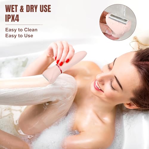 Karrte 2-in-1 Women Electric Shaver Dual Head Bikini Trimmer, Razors for Shaving Pubic Hair, Wet and Dry Cordless Painless Hair Removal for Private Area Pink