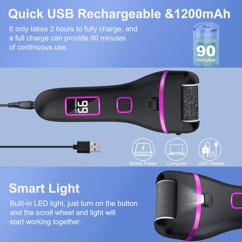 Electric Foot Callus Remover with 3 Roller Heads, 2-Speed Pedicure Tool