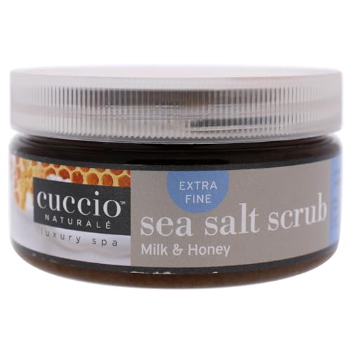 Cuccio Naturale Sea Salt Scrub - Extra Fine - Gently Exfoliates To Remove Dead Skin Cells - Leaves Skin Supple, Radiant And Youthful Looking - Paraben And Cruelty Free - Milk And Honey - 8 Oz