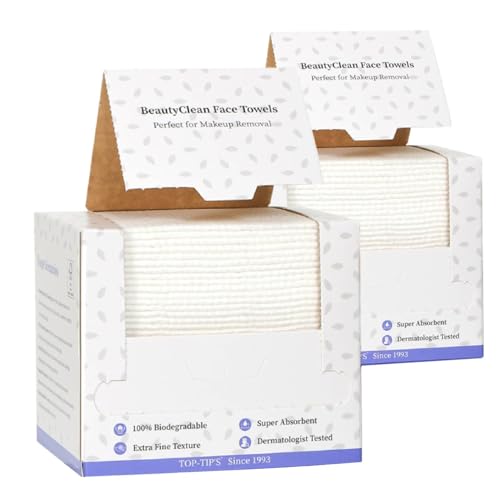 2 Pack (80 Count) Disposable Face Towel, Biodegradable Ultra Soft Face Towelettes Disposable, Makeup Remover Dry Wipes Tissue for Women, Facial Towels for Sensitive Skin