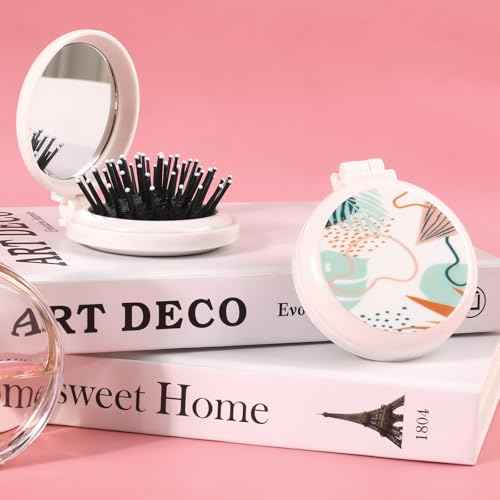 Mini Hairbrush, Collapsible Pocket Hairbrush with Mirror, Portable Hairbrush, Women Travel Small Hairbrush.Autumn Leaves