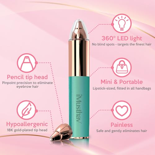 Eyebrow Hair Remover for Women | 18K Gold-Plated Head | 360¡Æ LED Light Portable Painless Epilator