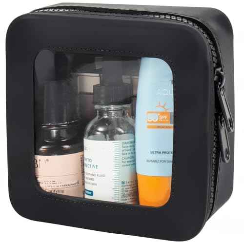 Small Clear Makeup Bag for Women, Mini Silicone Pouch Travel Cosmetic Case Waterproof Clear Make Up Pouch Purse with Zipper Cute Toiletry Bags for Traveling Car Organizer Travel Essentials (Black)