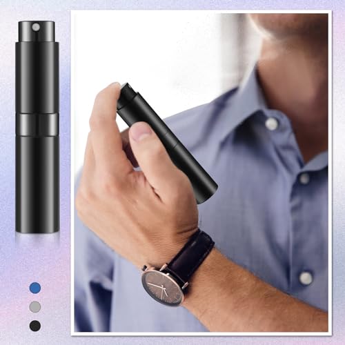 Remerry 15 Pcs 8 ml Perfume Atomizer Refillable Small Perfume Spray Bottle Empty Portable Travel Sprayer with 5 Funnel 5 Pump Transfer Tool(Black, Blue, Silver)