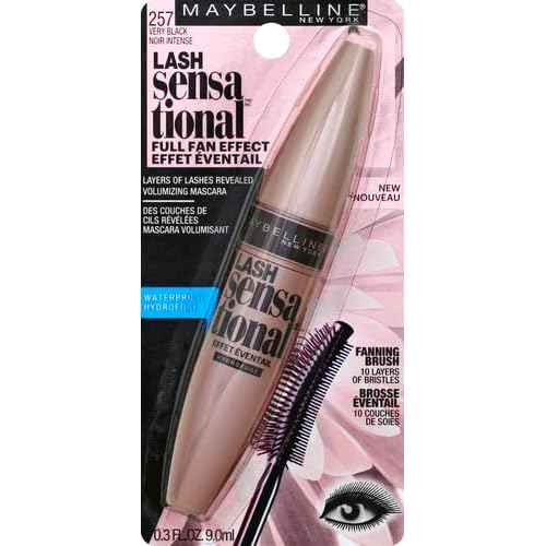 Maybelline Lash Sensational Waterproof Mascara, Lengthening and Volumizing for a Full Fan Effect,Very Black, 1 Count