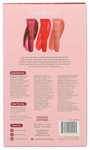 ESW Beauty Berry Kisses Lip Treatment Set – Raspberry Acai, Cherry Tart & Strawberry Banana – Hydrating, Smoothing & Protective Lip Gloss Set